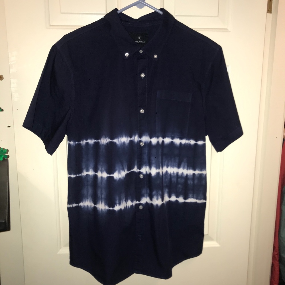 Roark Revival Dark Navy Ombré Tie Dye Button Down Short Sleeve Shirt